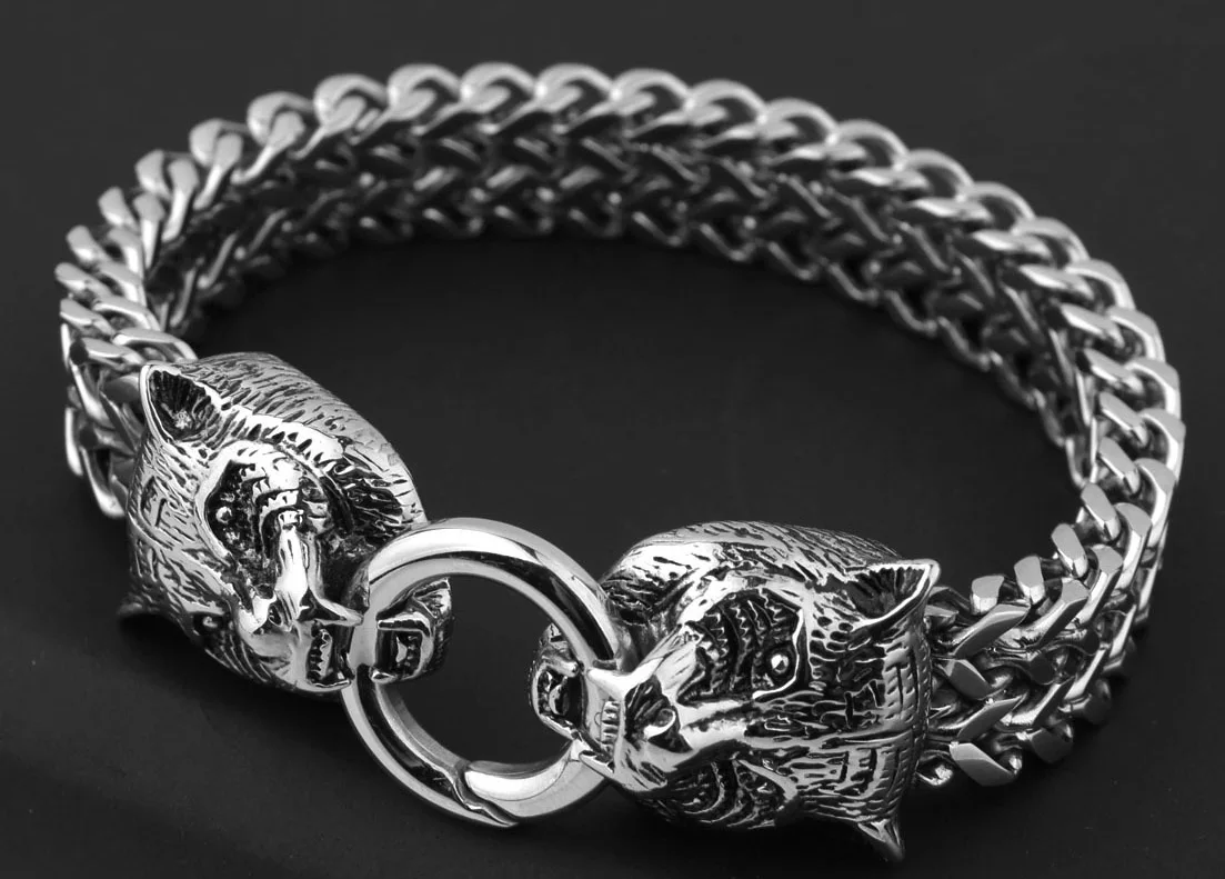 

Stainless Steel Bracelet & Bangle Leopard Head Bracelet Punk Biker Link Chain Brecelet Male Gothic Jewelry