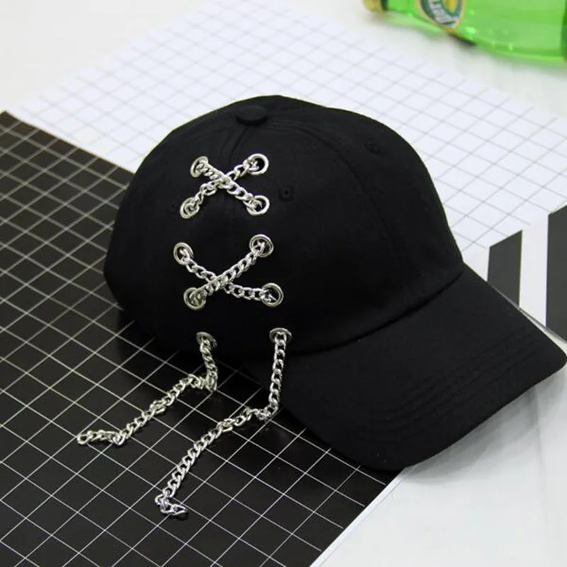 

2016 New Fashion Snapbacks Metal Chain Ring Hip Hop Cap Personalized Cotton Baseball Caps For Men Women free shipping