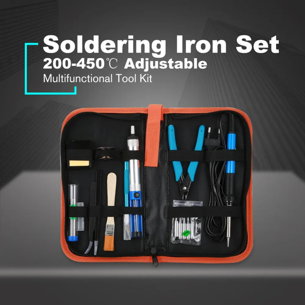 

60W Electronic Soldering Iron Gun Welding Tool Kit Temperature Adjustable with Tips Desoldering Pump Tin Wire Repairing Tool