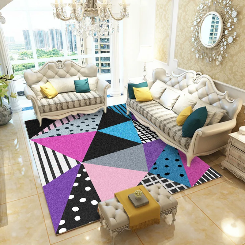

Korean Living Room Carpet Geometric Bedroom Carpet Sofa Coffee Table Pink Rug Creative Study Room Floor Mat Nordic Area Rugs