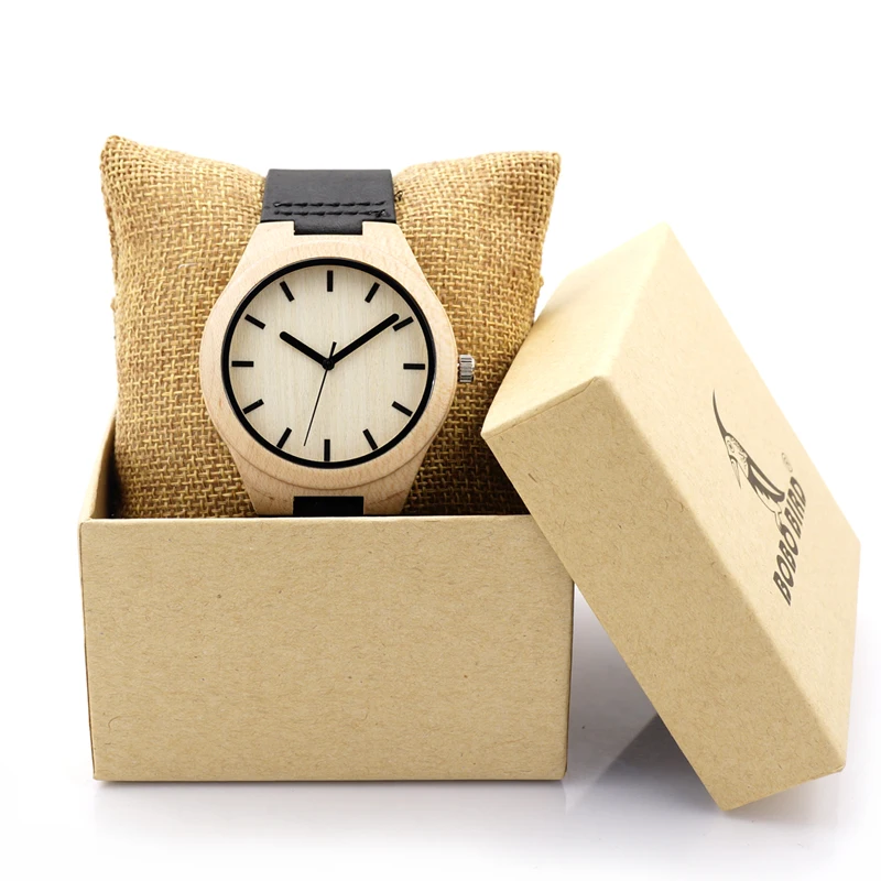 BOBO BIRD V-F21 Unique Watches Mens Bamboo Wooden Quartz Watch with Leather Strap Relojes Hombre