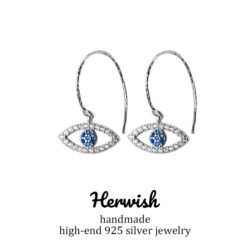 

Herwish Turkey Blue Evil Eye 925 Sterling Silver Bling Cubic Zirconia Dangle Earrings Korean Drop Earrings Fashion Jewelry