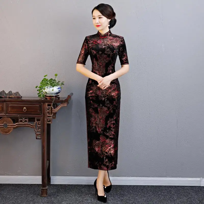 Китайский женский элегантный Cheongsam женский винтажный воротник стойка Тонкий длинный Qipao большой размер 4XL с цветочным принтом вечернее платье vestidos - Цвет: Color 2