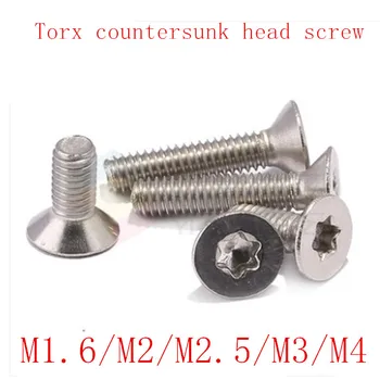 

50Pcs torx countersunk head screw M1.6 M2 M2.5 M3 M4 304 Stainless Steel Torx Six-Lobe Flat Head Machine screw