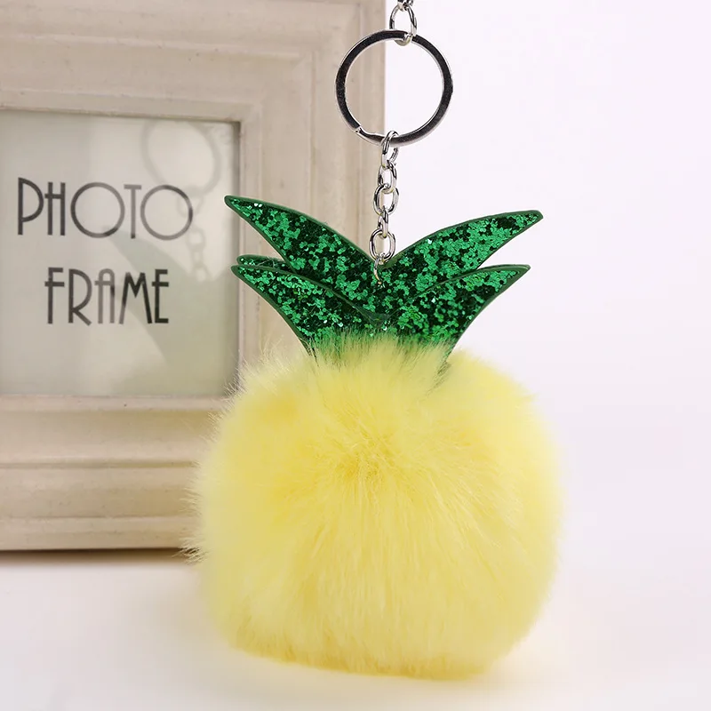 

Cute Cartoon Fruit Pineapple Keychain Rabbit Fur Ball Car Keyring Baby Toy Car Key Holder Bag Pendant Charm Accessories 6C0864