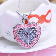 Горячее предложение, новые детские кварцевые карманные часы для девочек с Откидывающейся Крышкой в форме сердца, бриллиантовые стразы, часы с брелоком