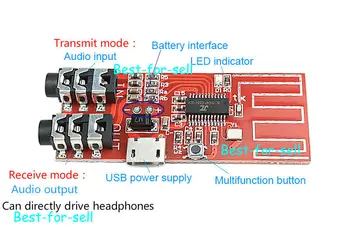 

Wireless Stereo 4.2 Bluetooth Transmitter + Receiver Board Bluetooth Headset Modul Power supply: usb or 3.7v lithium battery