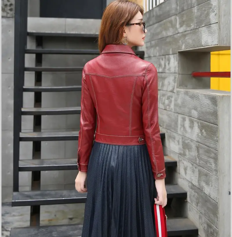 Petit Manteaux Plus rouge Moto army Noir Vestes Court Habillement Cuir Green Femmes En Oaired Manteau 2018 La Nouveau Veste Taille Mince zqgdgaw
