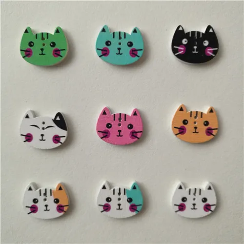 50 шт. декоративные кнопки для детей аксессуары для скрапбукинга шитья Смешанные Цветочные деревянные кнопки печать одежды ремесла животных - Цвет: Cat head