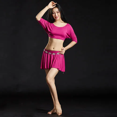 Сексуальная одежда для танца живота Женская одежда для танца наряды 2 шт топ и юбка модальный костюм для танца живота набор - Цвет: Carmine