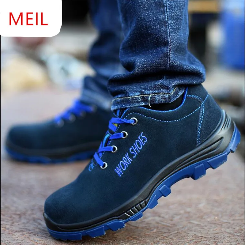 MEIL الرجال تنفس الصلب أحذية سلامة بفتحة لأصبع القدم مع ثقب واقية ميدسولي مقاوم للانزلاق ضوء الوزن حذاء برقبة للعمل