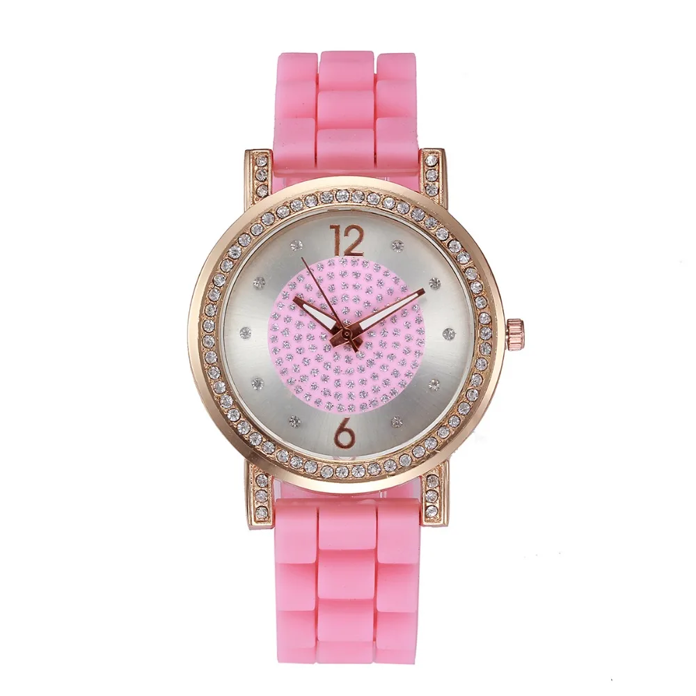 Big Clearance Sale Rose Gold Glitter Powder Watches Women Round Rhinestone Wristwatch Fashion