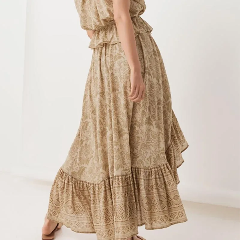 Женская Асимметричная юбка с цветочным принтом Boho Chic плиссированная пляжная