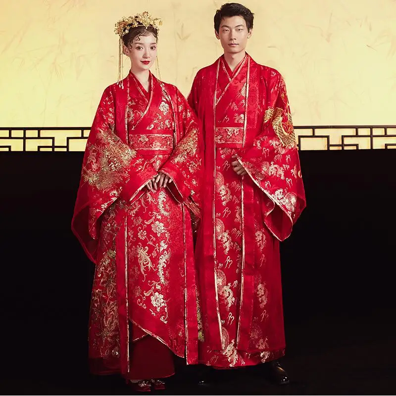 Стандартный Древний китайский Танг династии Китайский стиль Hanfu свадебное платье одежда для женщин невесты платье с Фениксом мужчины жениха платье с драконами