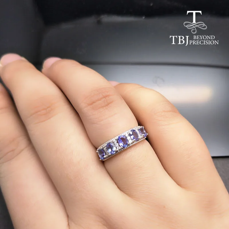 TBJ, натуральный хороший цвет 1.1ct Синий танзанит драгоценный камень леди кольцо из стерлингового серебра 925 ювелирные украшения для девочек лучший подарок с коробкой