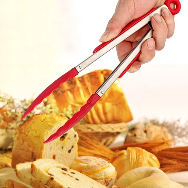 

8.5 inch Barbecue BBQ Tongs Kitchen Cooking Salad Serving Stainless Steel Handle Utensil Kitchen Tools Supplies