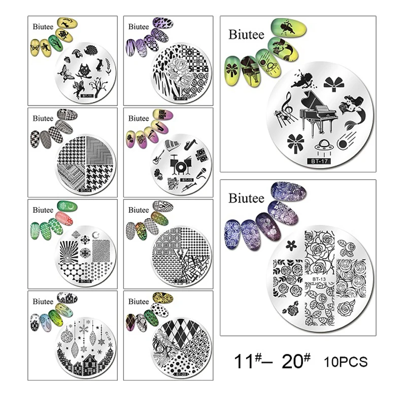 

Biutee 10Pcs Rose Flower Nail Art Stamp Template Flower Mandala Butterfly Image Plate Nail Stamping Plate Manicure Tools