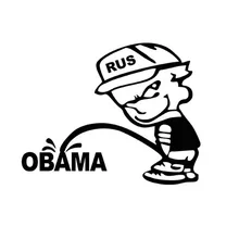 16*12.5CM Interesting Russian Bad Boy Pee Anti OBAMA Reflective Car Stickers Motorcycle Decals Black/Silver C1-0008