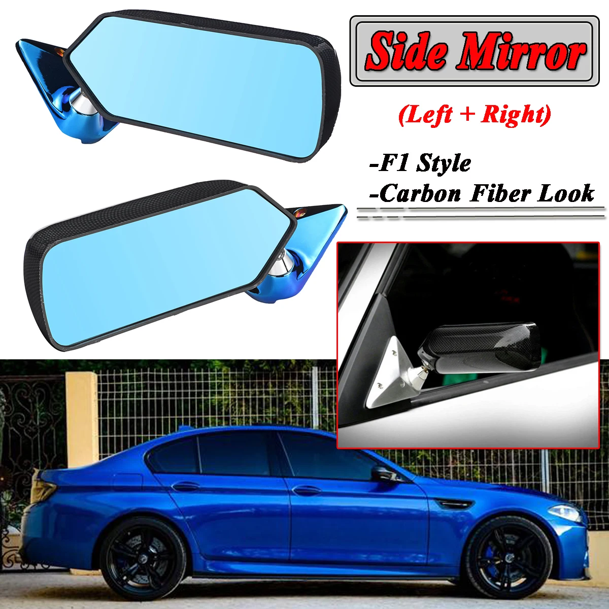 1 Pair Universal Car Side Mirror Rearview Wing Retro Mirror Metal Bracket Side Mirror Set F1