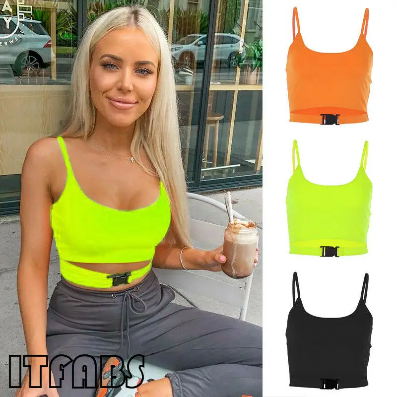 Women Sexy Casual Tank Top Sleeveless Buckle Summer Crop Top Shirt Camis Tops