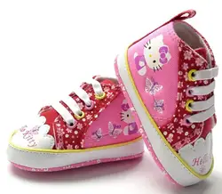 В Розовый горошек детская обувь девочки холст мягкая подошва Skidproof малыша обувь первые ходоки