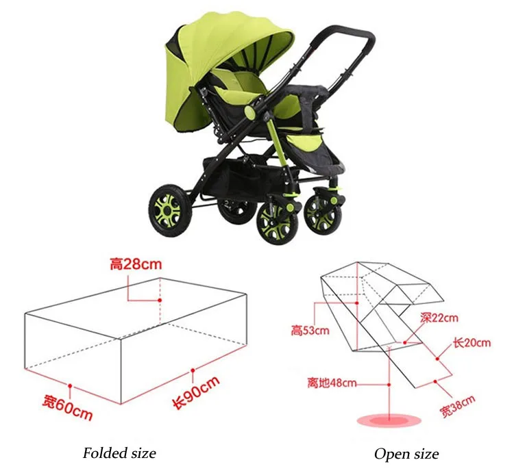 Высокая Ландшафтная стальная легкая детская коляска четыре колеса легкий дорожный портативный зонтик для автомобиля Детская коляска Коляска-коляска