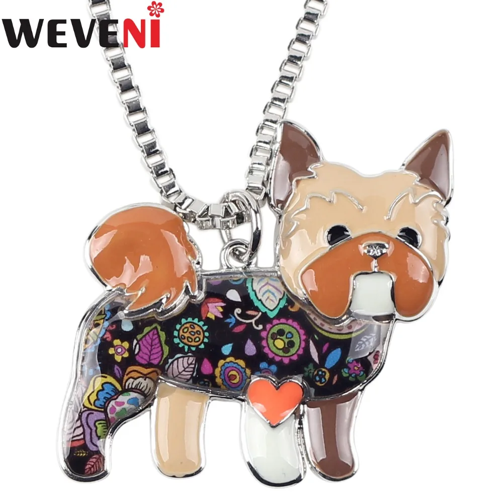 WEVENI Statement Metal Yorkie Yorkshire Dog Necklace Pendants Enamel Collar Choker Chain New Fashion Animal Jewelry For Women | Украшения и