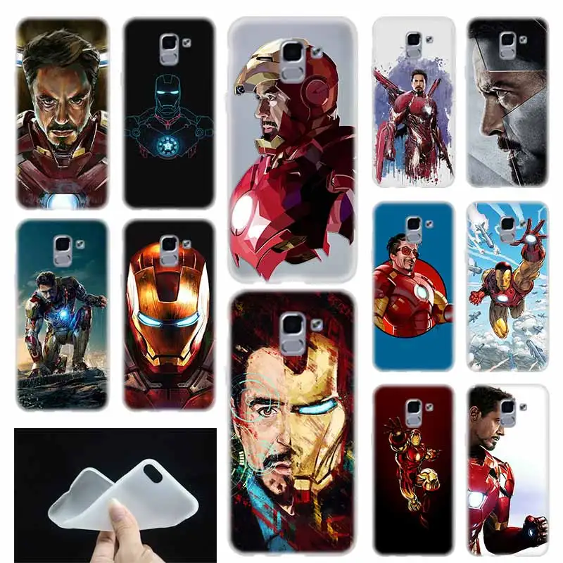 

case Soft Cover TPU Coque For Samsung Galaxy J6 J8 J3 J5 J7 J4 Plus 2018 2016 2017 EU Prime Pro Ace Tony Stark Marvel Iron Man
