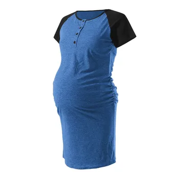 

2019 Patchwork Maternity Dresses Women's Short Sleeve Breastfeeding Nursing Dress Robe Grossesse Maternity Summer Solid Dress