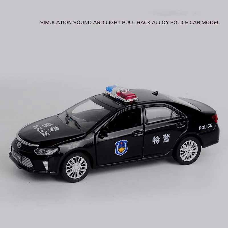 1:32 Camry, полицейская литая под давлением игрушечная машинка, модель игрушечного автомобиля, вытяжной звуковой светильник, игрушечный автомобиль, подарок для детей - Цвет: Black