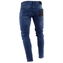 Потертые джинсы в стиле хип-хоп, Мужские штаны, обтягивающие синие джинсы для мужчин, Новое поступление, мужские рваные джинсы