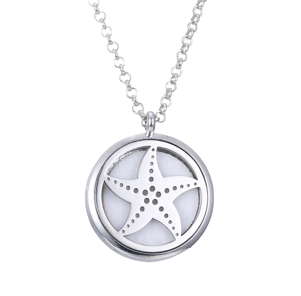 

High-quality starfish Aroma Diffuser Open Antique Vintage Lockets Pendant Perfume Essential Oil Locket Necklace TZ30228