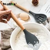 WALFOS-Utensilios de cocina con mango de madera de silicona, utensilios de cocina, herramientas de cocina, espátula y cucharón de cocina ► Foto 1/6