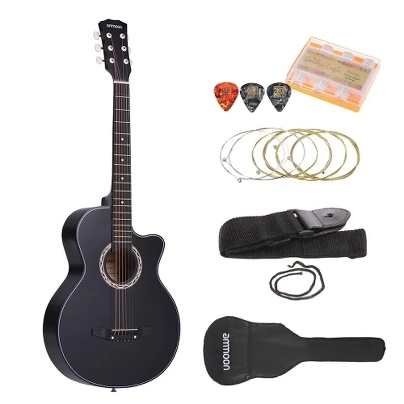 

15% 38" 6-String Cutaway Folk Acoustic Guitar with Bag Strap String Tuner Pick for Beginners Music Lovers Students