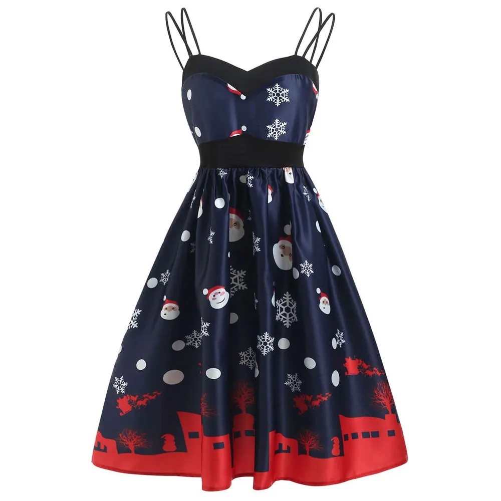 

2019 FASHION Christmas Women Sleeveless Vintage Evening Party Dress Swing Dress free shipping 3.14