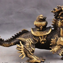 Zhaorui488411++ 1" Китай Китайский Бронзовый Auspiciou Чаша Богатство Fly Dragon Кулин Единорог Статуя