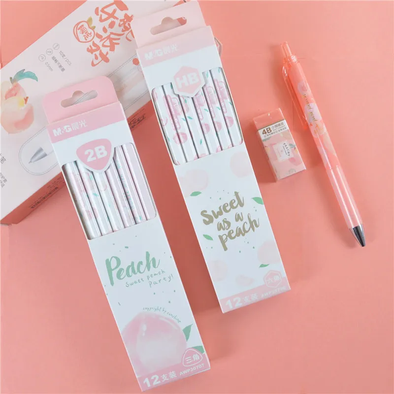 

HB 2B wooden pencils for school student 12pcs/set sweet peach style