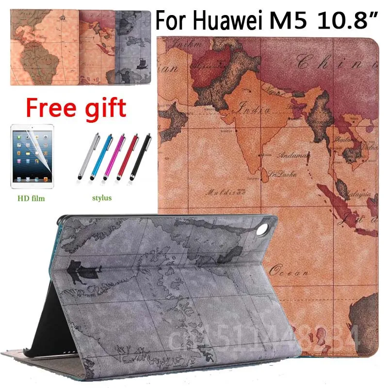 

2018 New design map PU Leather Cover Case For Huawei MediaPad M5 Pro 10.8" Tablet Cover M5 10 10.8 inch CMR-AL09/W09 smart Case