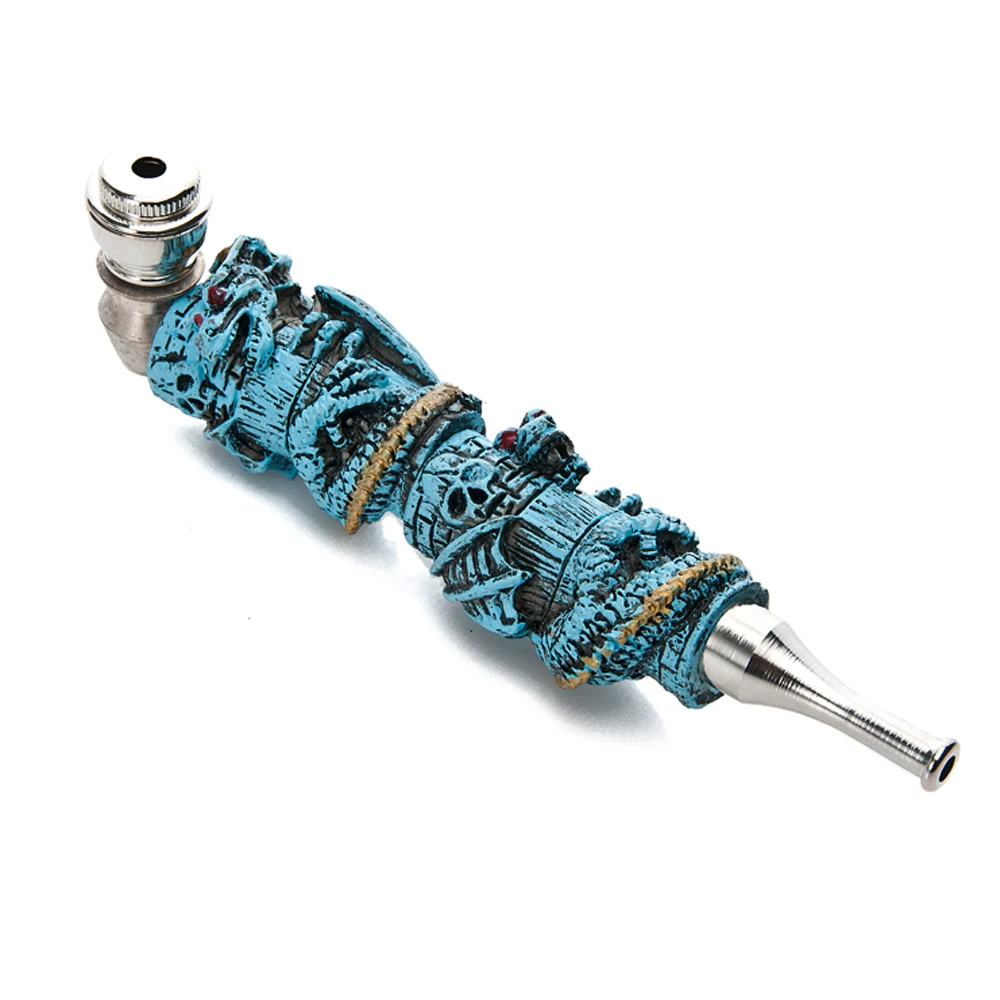 

EKJ New Creative Blue Dragon Style Smoking Pipe With Lid Smoke Accessories Portable Metal Resin Tube Hookah Tobacco Pipes P0088