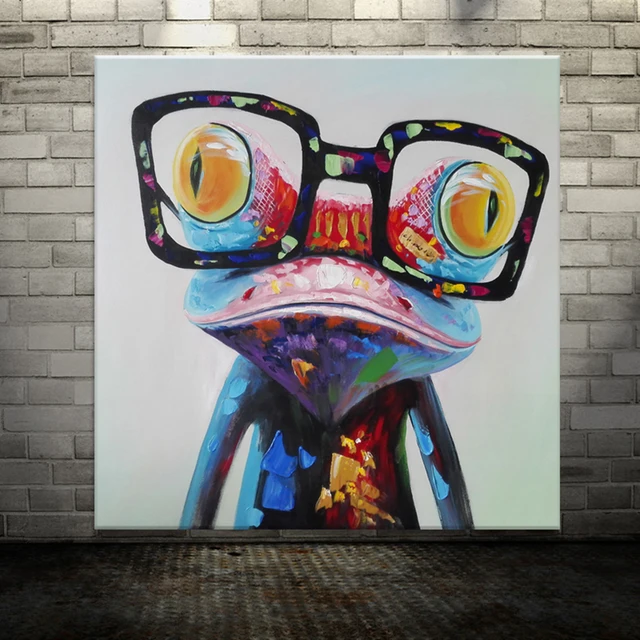 Usar gafas Rana, hecho a mano grande dibujos animados abstracto pintura