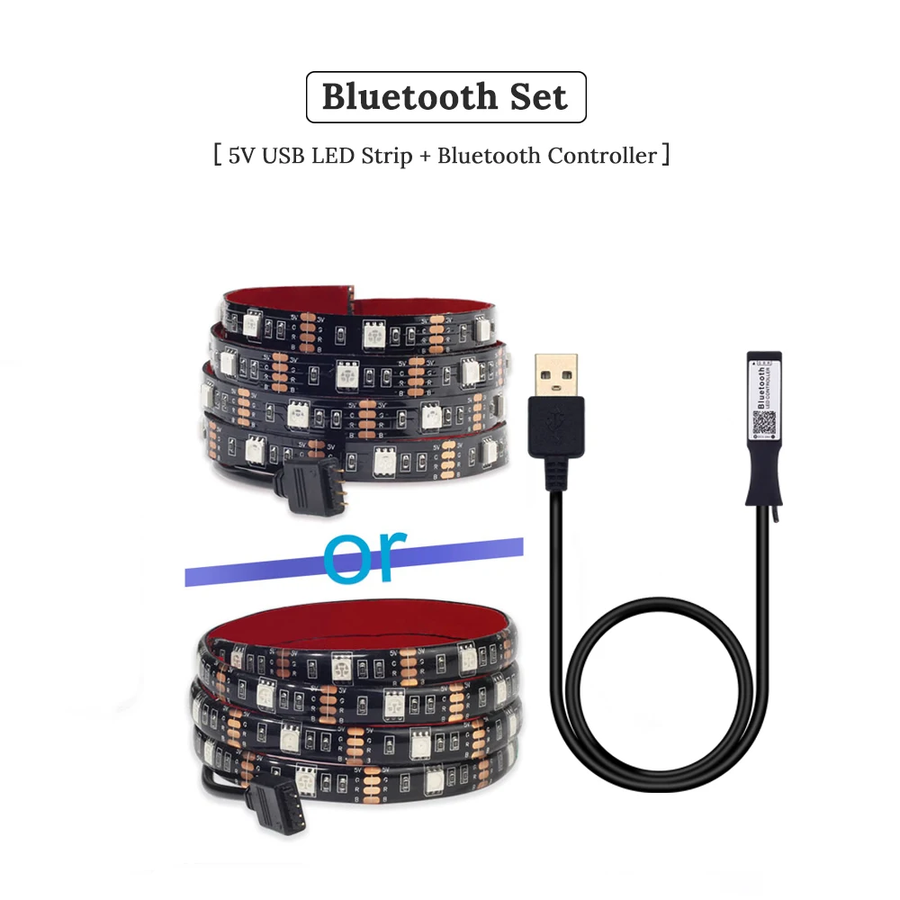 USB Светодиодная лента 5050 RGB ТВ фоновое освещение комплект можно резать с ИК РФ Музыка Bluetooth RGB светодиодный контроллер, 0,5 м/1 м/2 м комплект