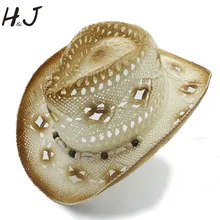 Женские Модные мужские полые соломы ковбойские шляпа джентльмен Лето пастушка Джаз DAD Cap сомбреро Shell Sun Hat