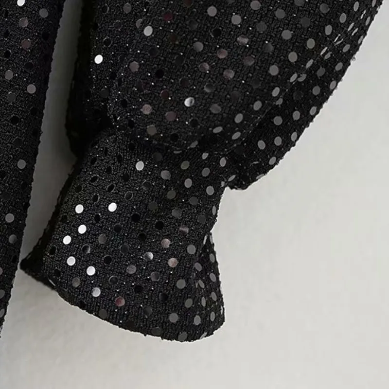 Women Dot Sequin Playsuit Sexy Backless Club Elegant Black Rompers Party NightClub Overalls Round Collar Clothing 
