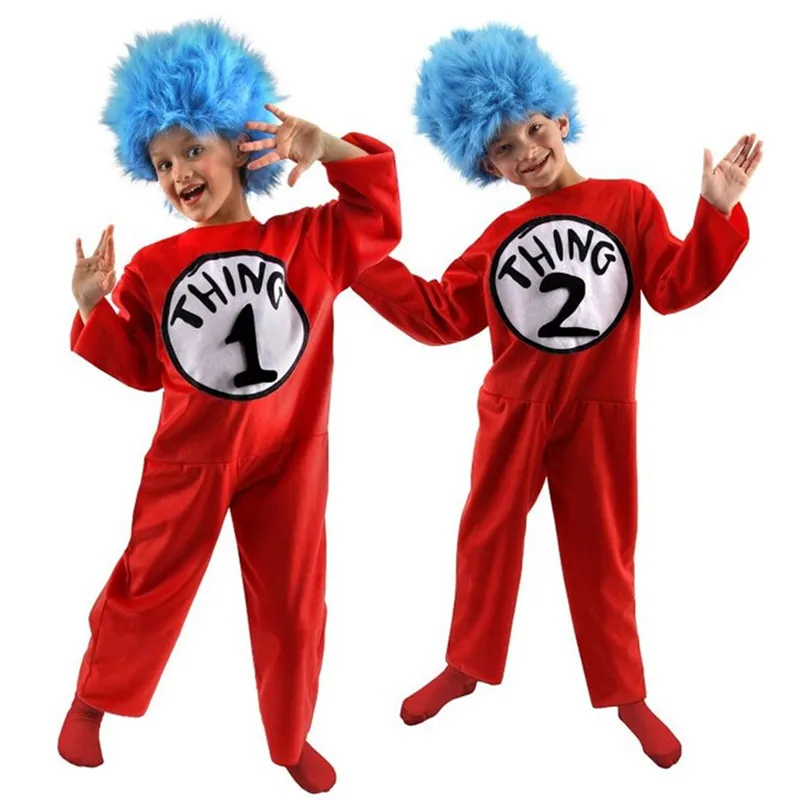 

Thing 1 and Thing 2 cosplay Jumpsuits Costume Kids boys Dr Suess Cat In The Hat Inspired Cat In Hat Book Halloween red Bodysuit