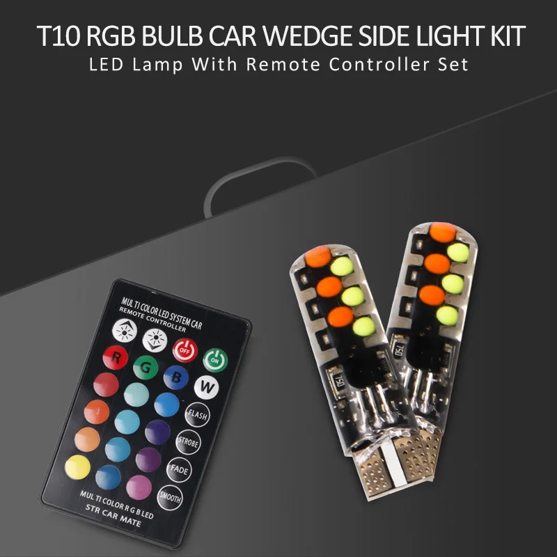 

hlxg 2pcs Led W5W T10 RGB cob Clearance light Universal Car Light Bulbs With Remote Controller 12v 194 168 501 Signal Lamp