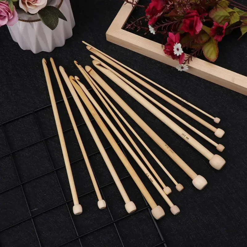 

12Pcs 9.8in Bamboo Crochet Hook Set Knitwear Tool Yarn Weave Craft Knitting Needles