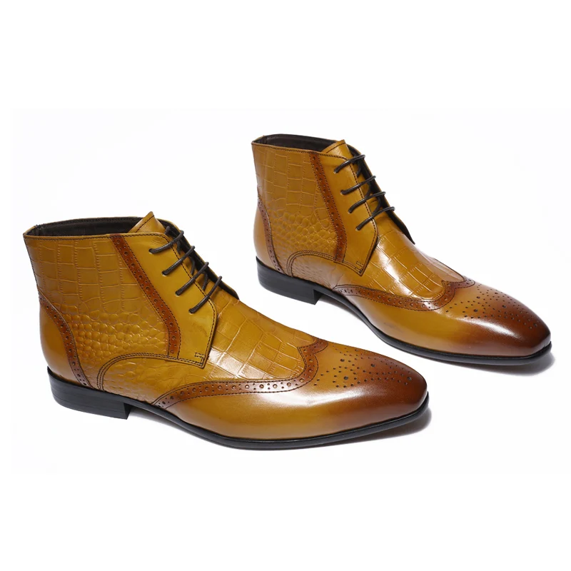 Com Brown Homens Vestido Felix Marrom Tamanho Impressão 46 Nas 2018 Alta Superior De Chu Genuíno Sapatas Boots Couro Crocodile Detalhe Pontas Ankle Asas 39 Das Clássico 4nrpaX46q