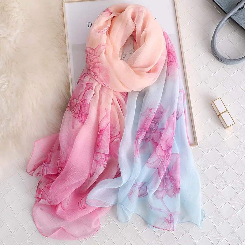 Дизайнерский Летний Шелковый шарф, женские шарфы, шали и палантины, с принтом, Пашмина, мусульманский хиджаб, шифоновый платок для женщин