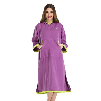 

Purple Stitching Portable Quick-drying Windproof Warm Robe Bath Towel Outdoor Adult Hooded Beach Towel Poncho Bath Towel Woman