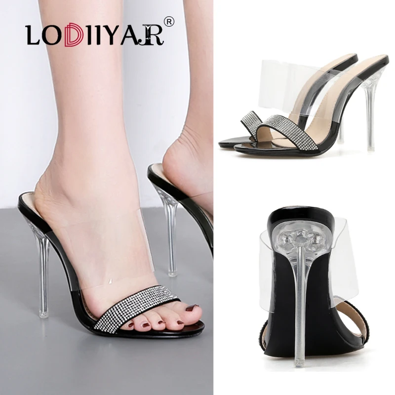 black clear heel mule sandals